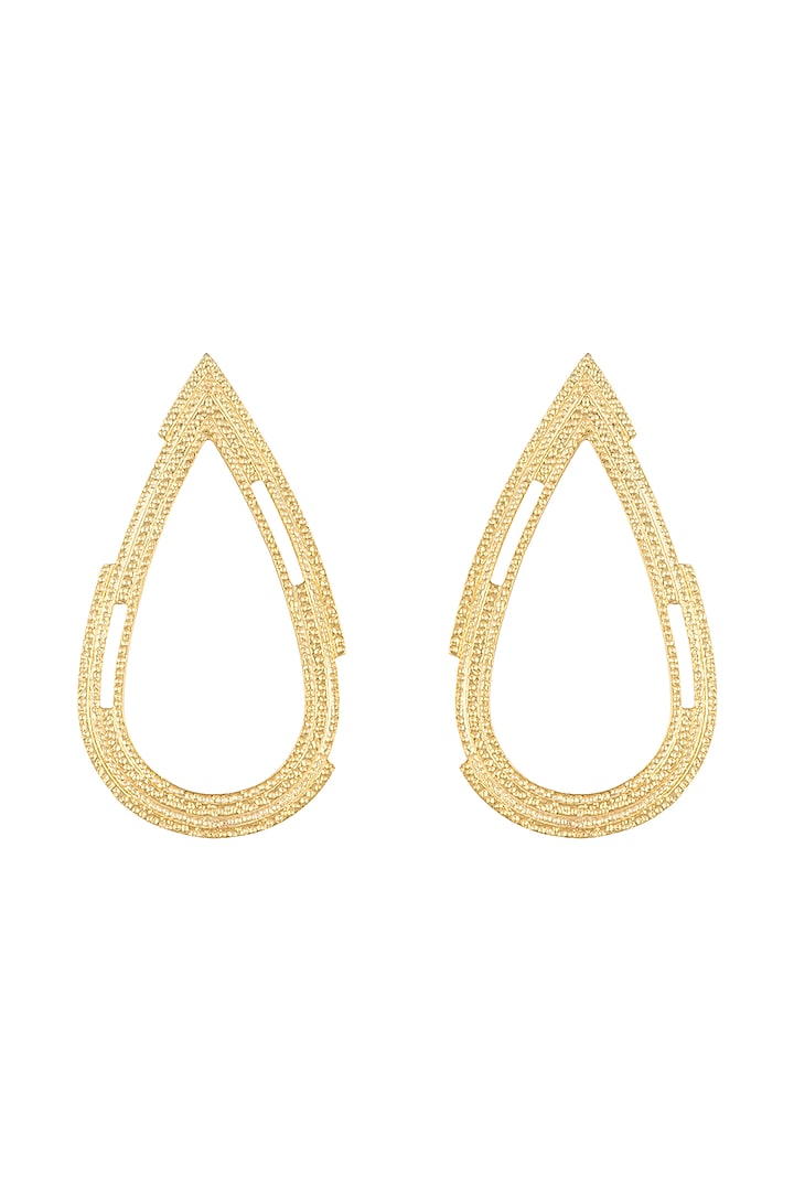 Gold Plated Textured Drop Earrings by Flowerchild By Shaheen Abbas