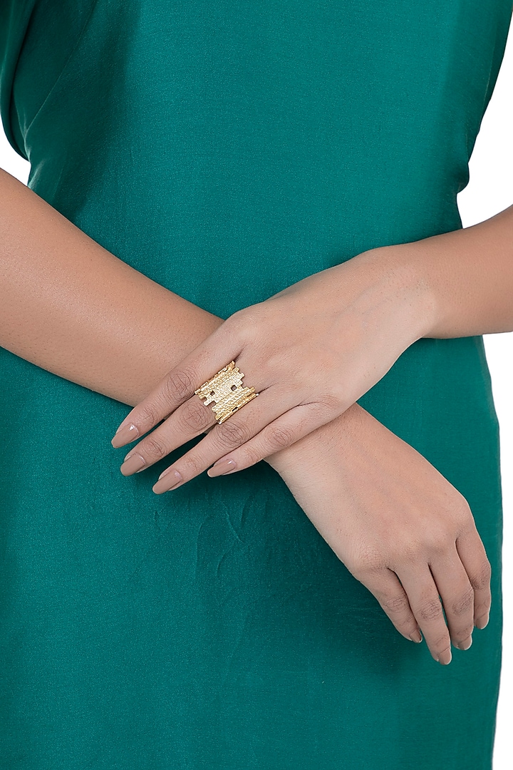 Gold Plated Textured Ring by Flowerchild By Shaheen Abbas at Pernia's Pop Up Shop
