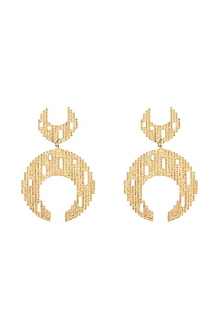 Gold Plated Textured Moon Shaped Earrings by Flowerchild By Shaheen Abbas