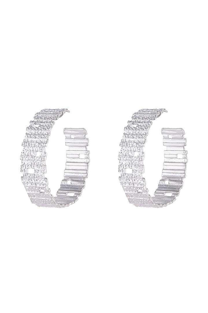 Silver Plated Textured Big Hoop Earrings by Flowerchild By Shaheen Abbas