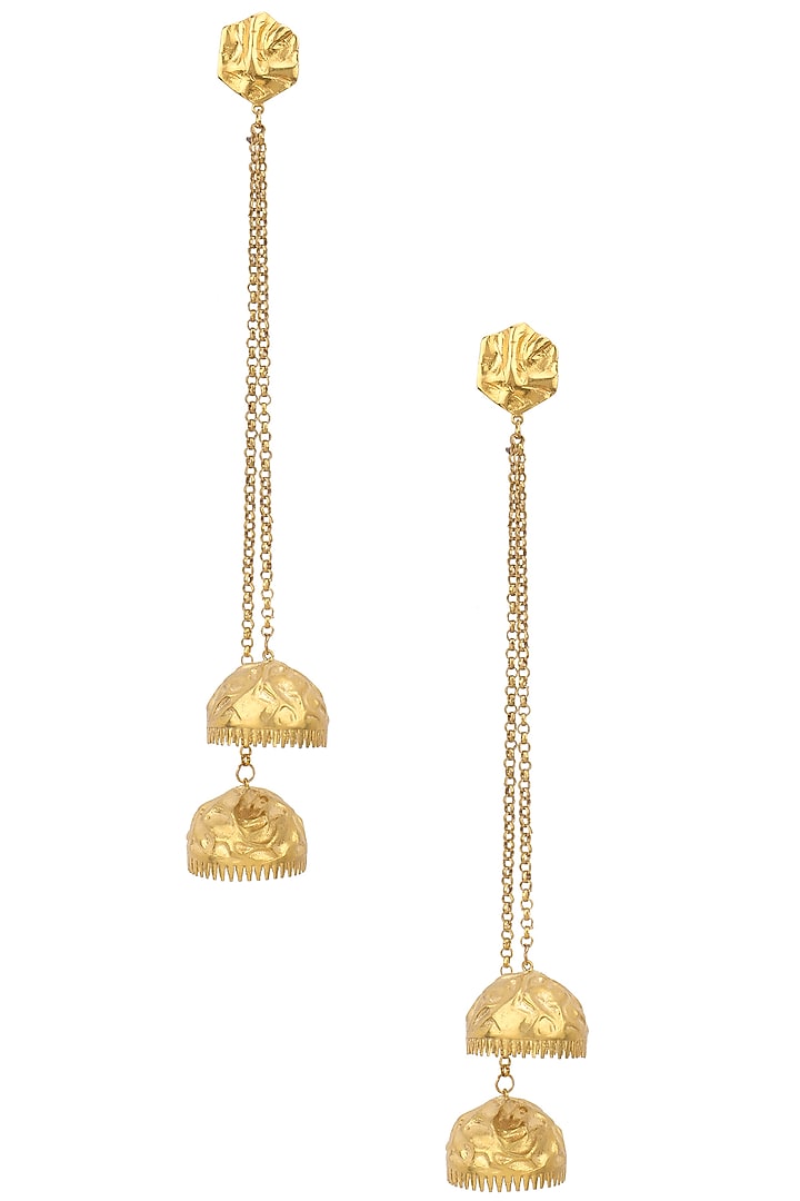 Gold plated jhumki drop earrings available only at Pernia's Pop Up Shop.