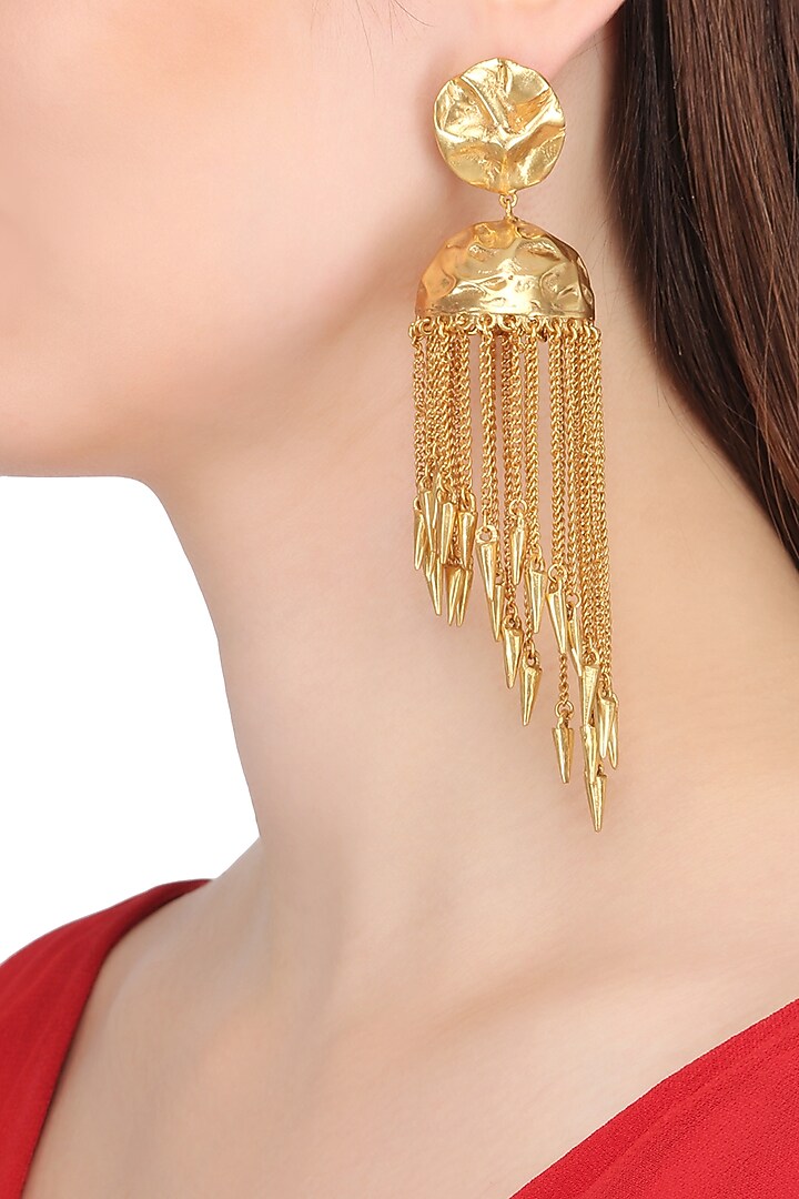 Gold plated jhumki earrings available only at Pernia's Pop Up Shop.