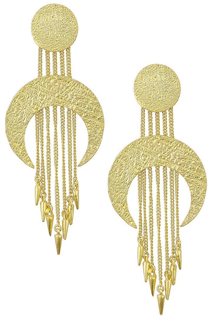Gold plated cresent shaped drop earrings available only at Pernia's Pop ...