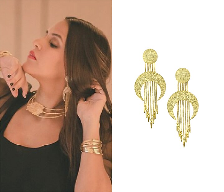 Gold plated cresent shaped drop earrings available only at Pernia's Pop Up Shop.