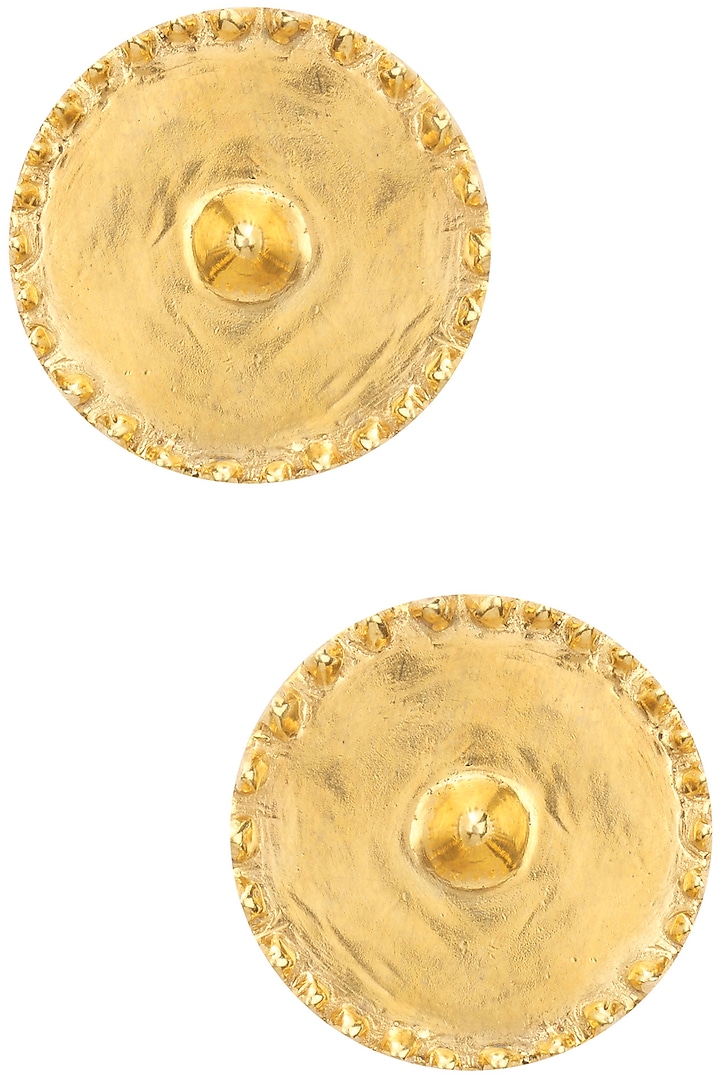 Gold Plated Round Stud Earrings by Flowerchild By Shaheen Abbas