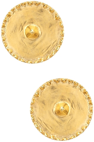 Gold Plated Round Stud Earrings by Flowerchild By Shaheen Abbas