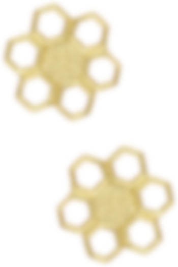 Gold Plated Geometric Flower Stud Earrings by Flowerchild By Shaheen Abbas