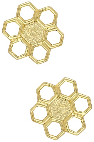 Gold Plated Geometric Flower Stud Earrings by Flowerchild By Shaheen Abbas
