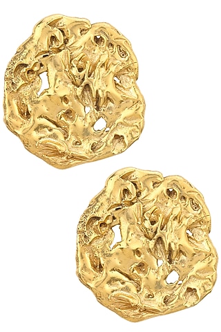 Gold Plated Abstract Stud Earrings by Flowerchild By Shaheen Abbas