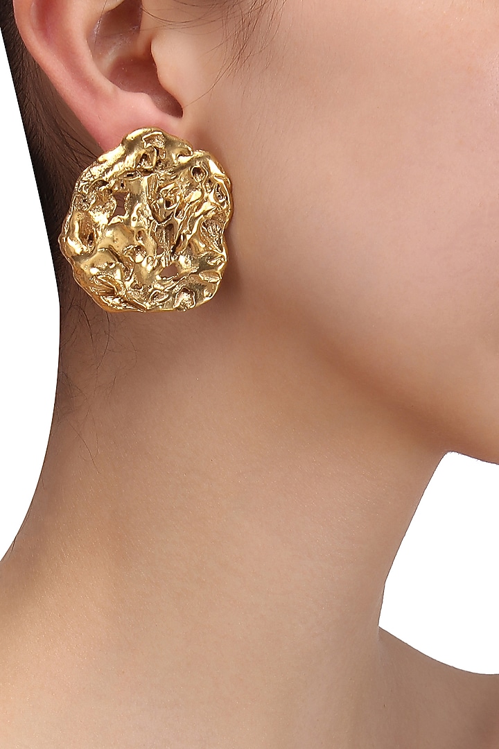 Gold plated abstract stud earrings available only at Pernia's Pop Up Shop.