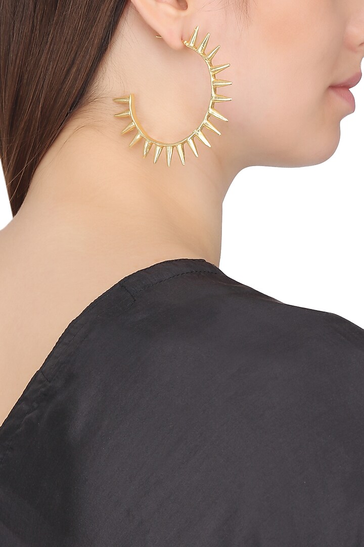 Gold plated open hoop spike earrings available only at Pernia's Pop Up Shop.