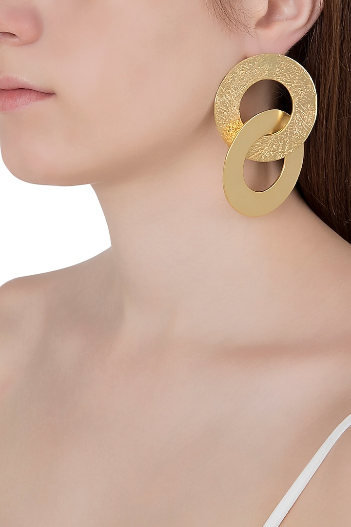 Gold plated dual hoop earrings available only at Pernia's Pop Up Shop.