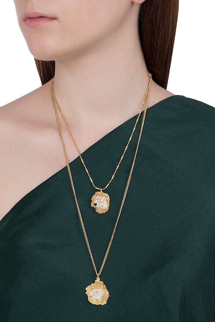 Gold plated textured double layer necklace available only at Pernia's Pop Up Shop.