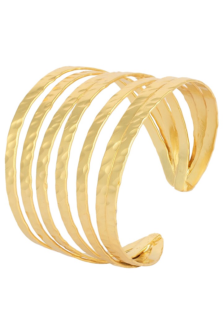 Gold Plated Textured Lines Hand Cuff by Flowerchild By Shaheen Abbas