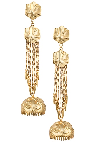 Gold Plated Textured Jhumki Earrings by Flowerchild By Shaheen Abbas