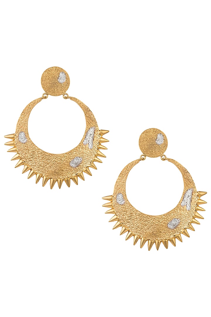 Gold Plated Textured Spikes Crescent Earrings by Flowerchild By Shaheen Abbas