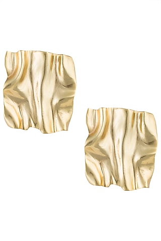 Gold Plated Textured Square Shaped Earrings by Flowerchild By Shaheen Abbas