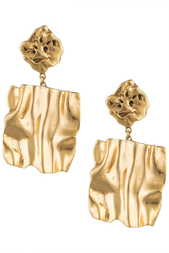Gold Plated Textured Two Drop Earrings by Flowerchild By Shaheen Abbas