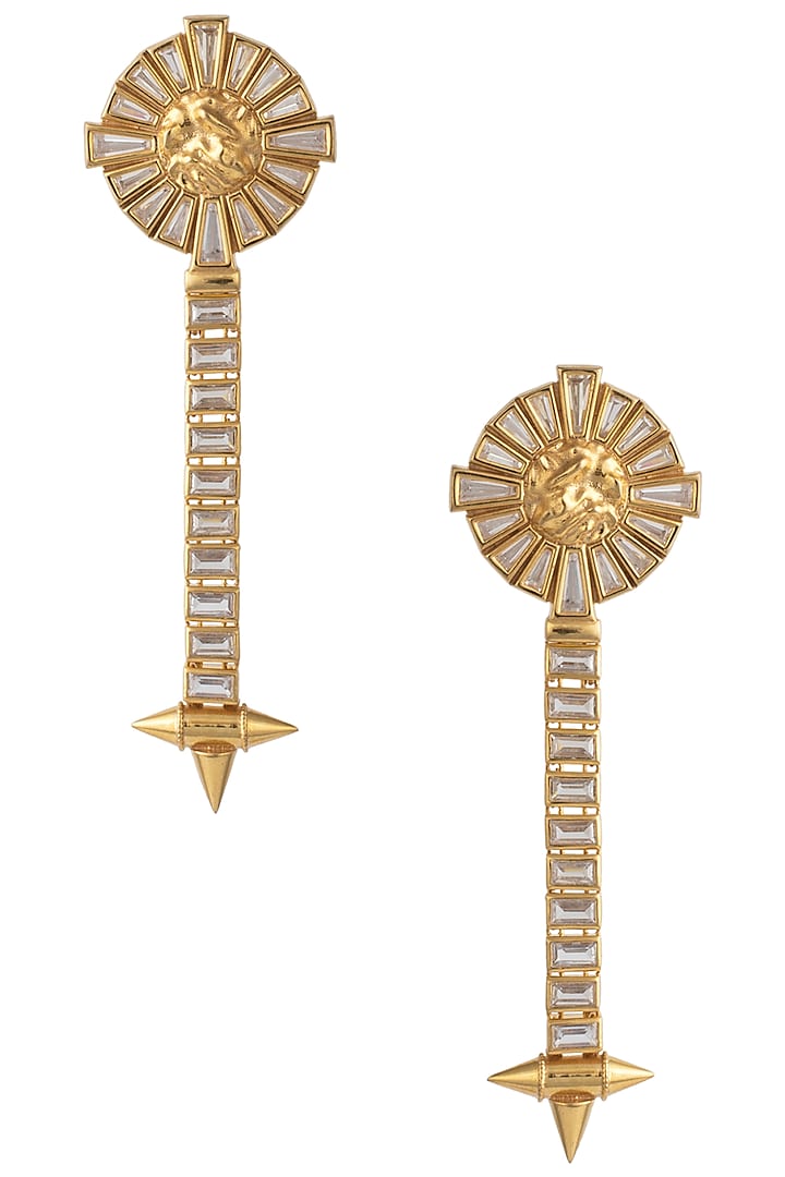 Gold Plated Stones Textured Drop Earrings by Flowerchild By Shaheen Abbas
