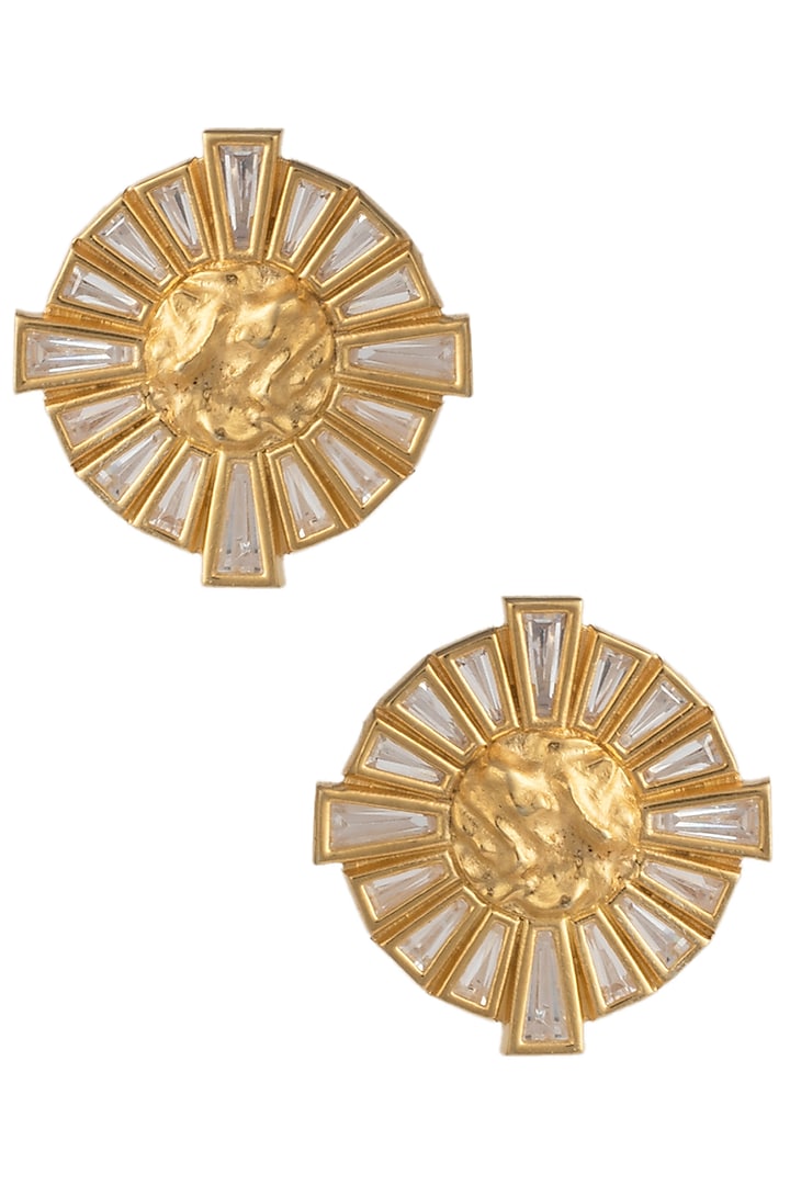 Gold Plated Stones Stud Earrings by Flowerchild By Shaheen Abbas