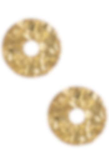 Gold Plated Circular Textured Stud Earrings by Flowerchild By Shaheen Abbas