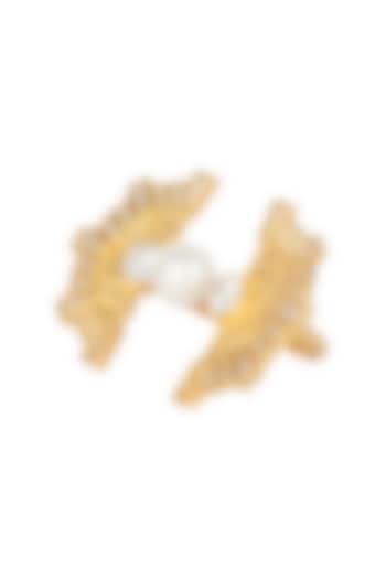 Gold plated stone and pearls two finger ring available only at Pernia's Pop Up Shop.