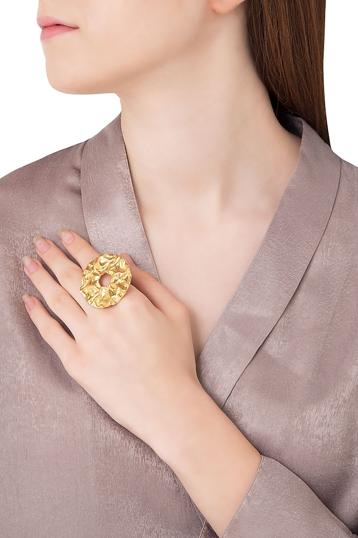 Gold plated circular textured ring available only at Pernia's Pop Up Shop.