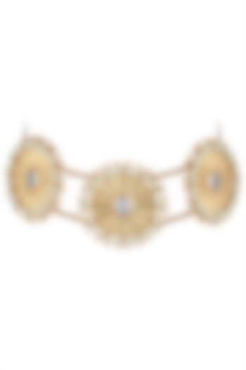 Gold plated zircon and pearl textured choker necklace by Flowerchild By Shaheen Abbas
