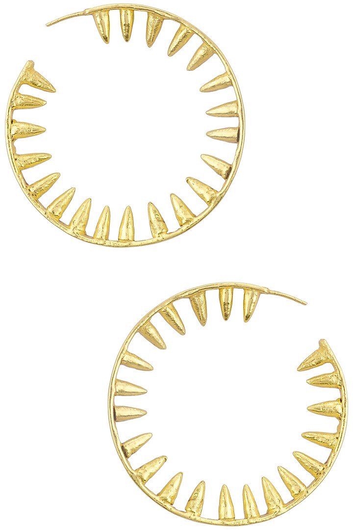 Gold Plated Spike Hoop Earrings by Flowerchild By Shaheen Abbas