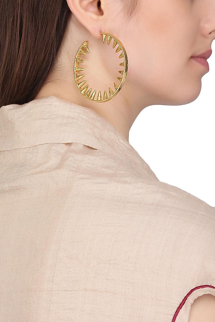 Gold plated spike hoop earrings available only at Pernia's Pop Up Shop.