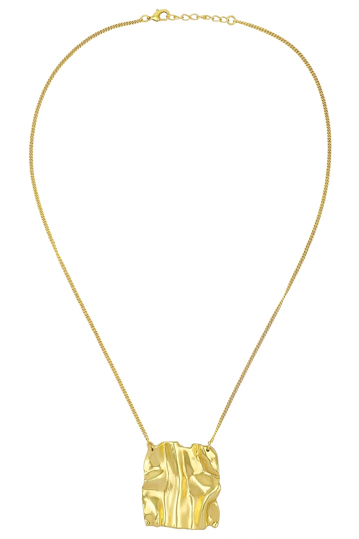 Gold Plated Textured Pendant Necklace by Flowerchild By Shaheen Abbas
