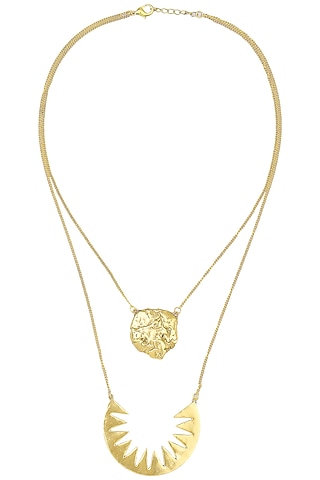 Gold Plated Double Layer Textured Spike Necklace by Flowerchild By Shaheen Abbas