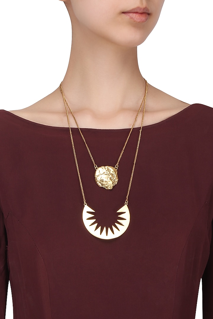 Gold plated double layer textured spike necklace available only at Pernia's Pop Up Shop.