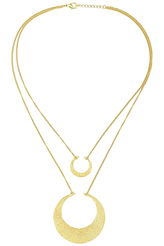 Gold Plated Double Layer Textured Crescent Necklace by Flowerchild By Shaheen Abbas