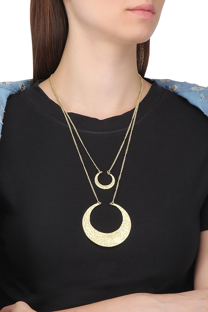 Gold plated double layer textured crescent necklace available only at Pernia's Pop Up Shop.