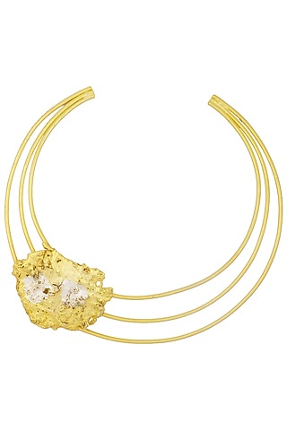 Gold Plated Textured Choker Necklace by Flowerchild By Shaheen Abbas