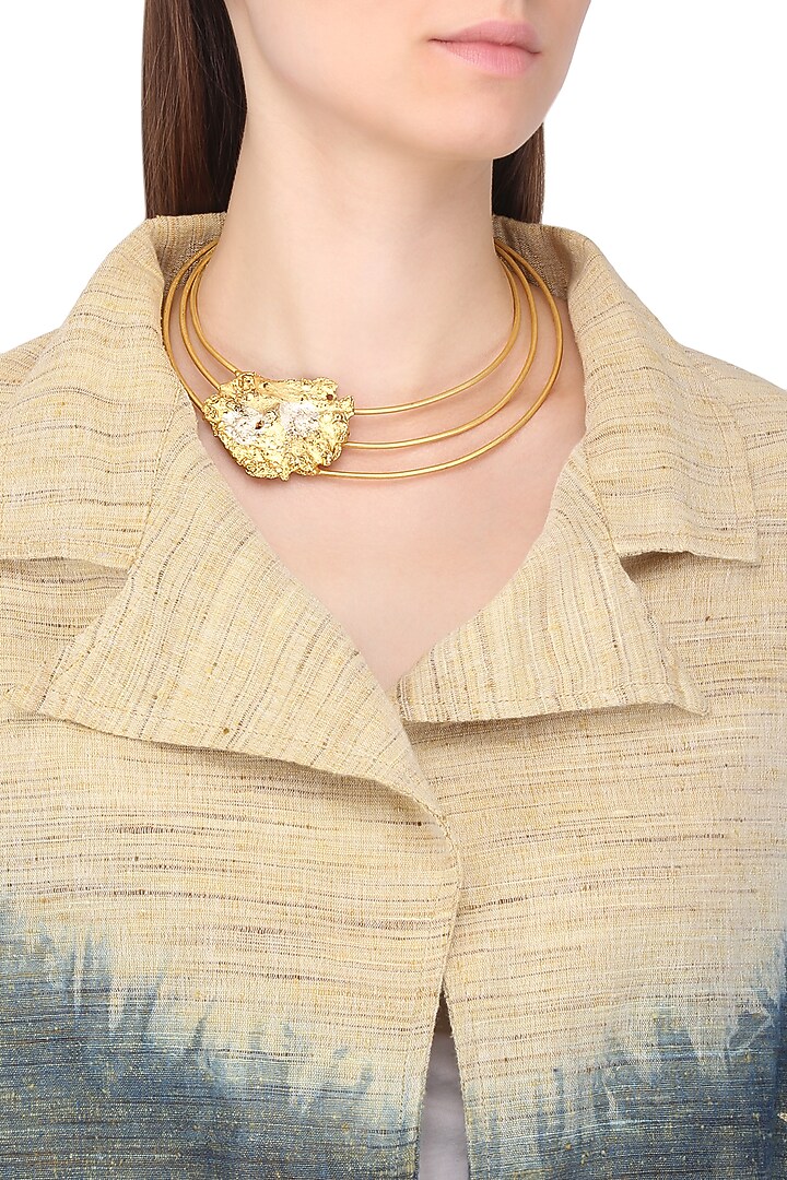 Gold plated textured choker necklace available only at Pernia's Pop Up Shop.