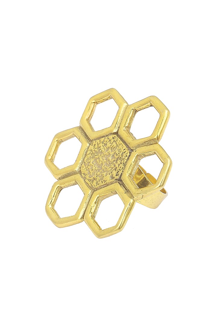 Gold Plated Geometric Flower Ring by Flowerchild By Shaheen Abbas