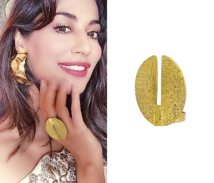Gold plated textured cutout ring available only at Pernia's Pop Up Shop.