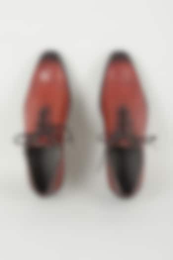 Tan Geometric Seams Leather Oxford Shoes by SALIL BHATIA at Pernia's Pop Up Shop