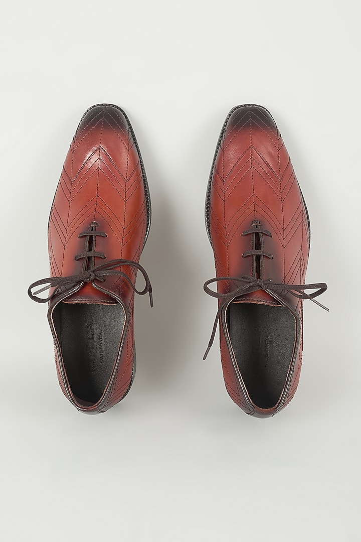 Tan Geometric Seams Leather Oxford Shoes by SALIL BHATIA at Pernia's Pop Up Shop