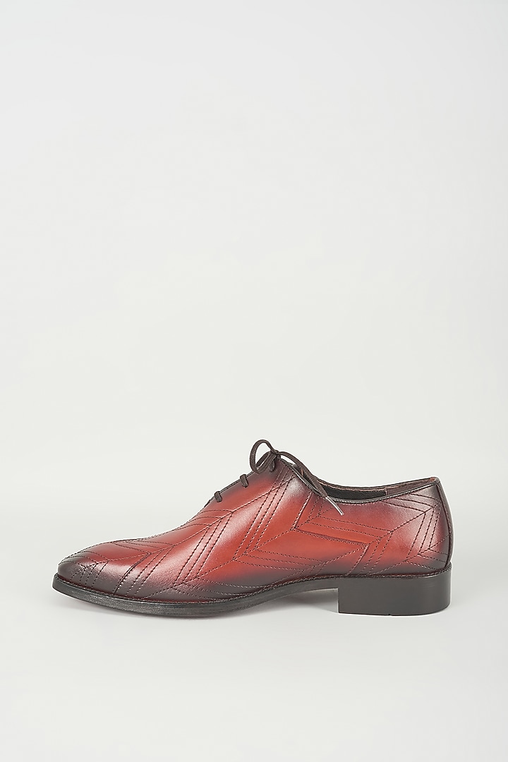Tan Geometric Seams Leather Oxford Shoes by SALIL BHATIA at Pernia's Pop Up Shop