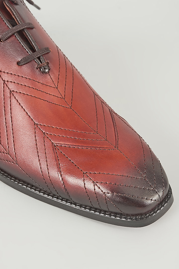 Tan Geometric Seams Leather Oxford Shoes by SALIL BHATIA at Pernia's Pop Up Shop