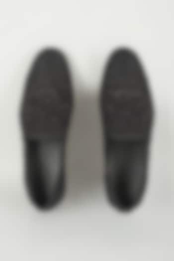 Black Raw Silk Peacock Hand Embroidered Loafers by SALIL BHATIA at Pernia's Pop Up Shop