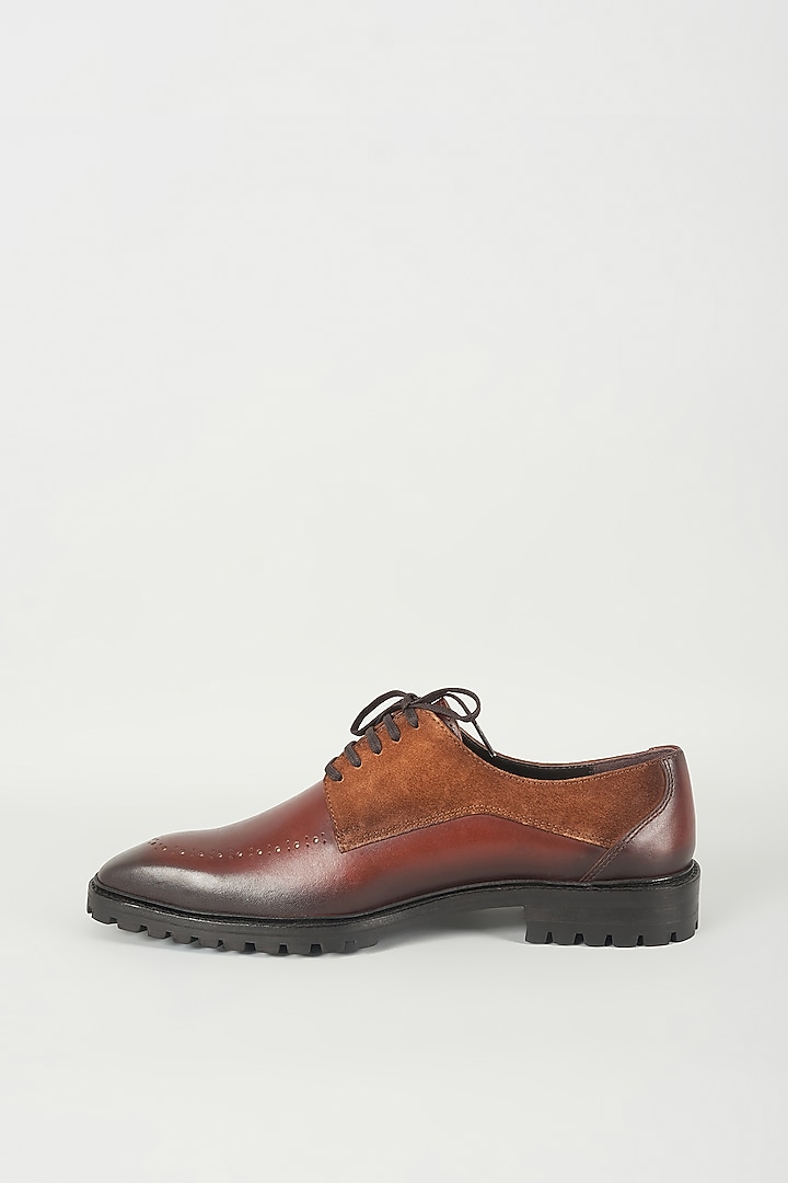Cognac Suede & Leather Brogue Derby Shoes by SALIL BHATIA at Pernia's Pop Up Shop