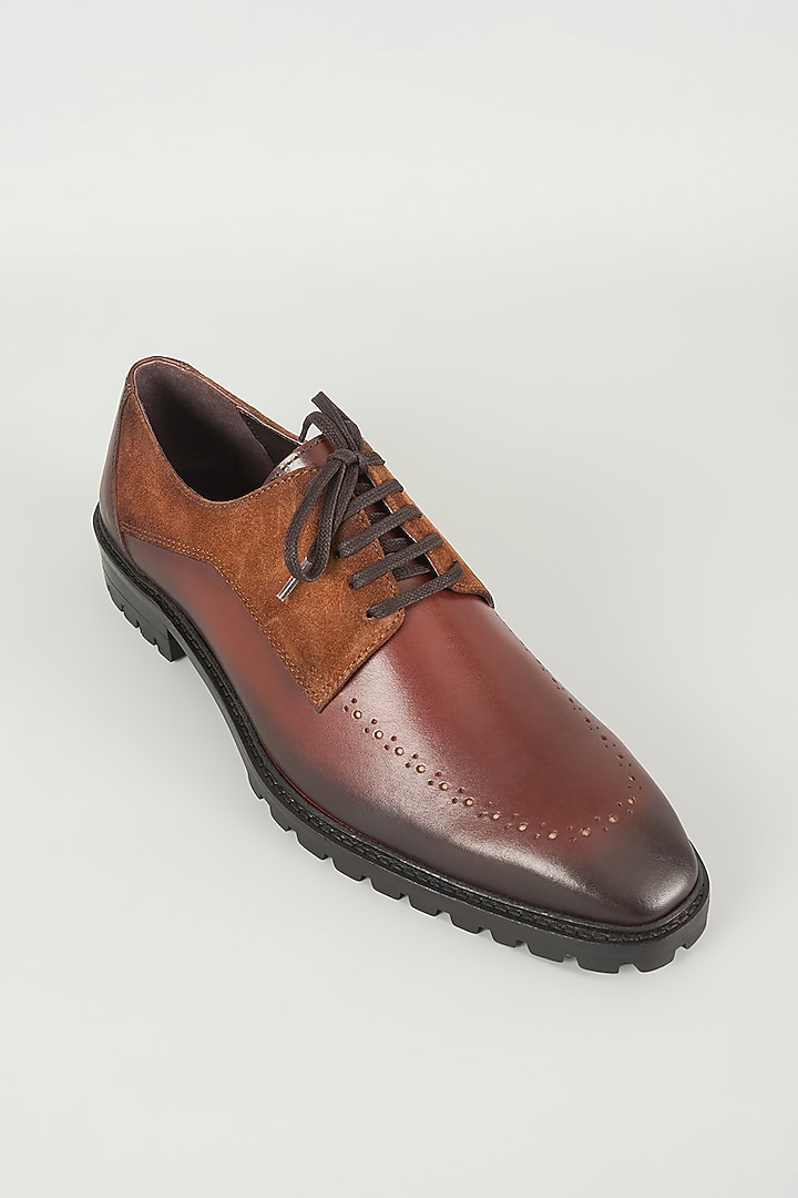 Cognac Suede & Leather Brogue Derby Shoes by SALIL BHATIA at Pernia's Pop Up Shop