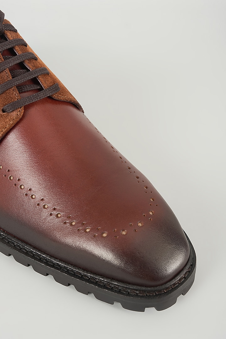 Cognac Suede & Leather Brogue Derby Shoes by SALIL BHATIA at Pernia's Pop Up Shop