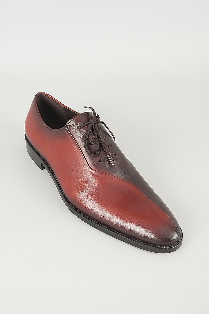 Orange Tan & Brown Dual Tone Leather Oxford Shoes by SALIL BHATIA at Pernia's Pop Up Shop