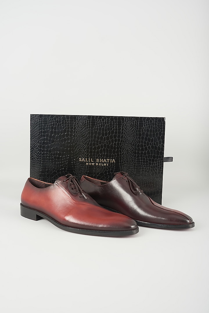 Orange Tan & Brown Dual Tone Leather Oxford Shoes by SALIL BHATIA at Pernia's Pop Up Shop