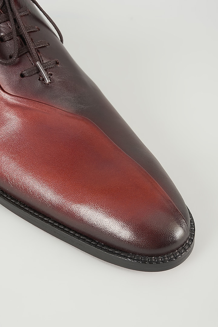 Orange Tan & Brown Dual Tone Leather Oxford Shoes by SALIL BHATIA at Pernia's Pop Up Shop